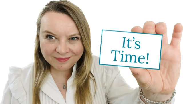 Jane Eggleton Online Hypnotherapy (Wisdom Room) holding It's Time Card